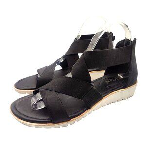 Eurosoft By Sofft Black Elastic Strap Sandals White Sole Women's  Wedge Size 8